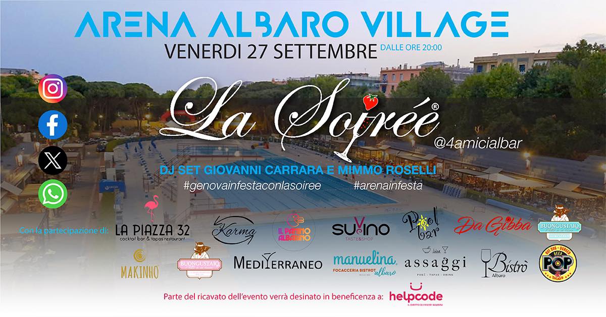 LA SOIRÉE TORNA IN ARENA ALBARO VILLAGE – APPUNTAMENTO VENERDÌ 27 SETTEMBRE